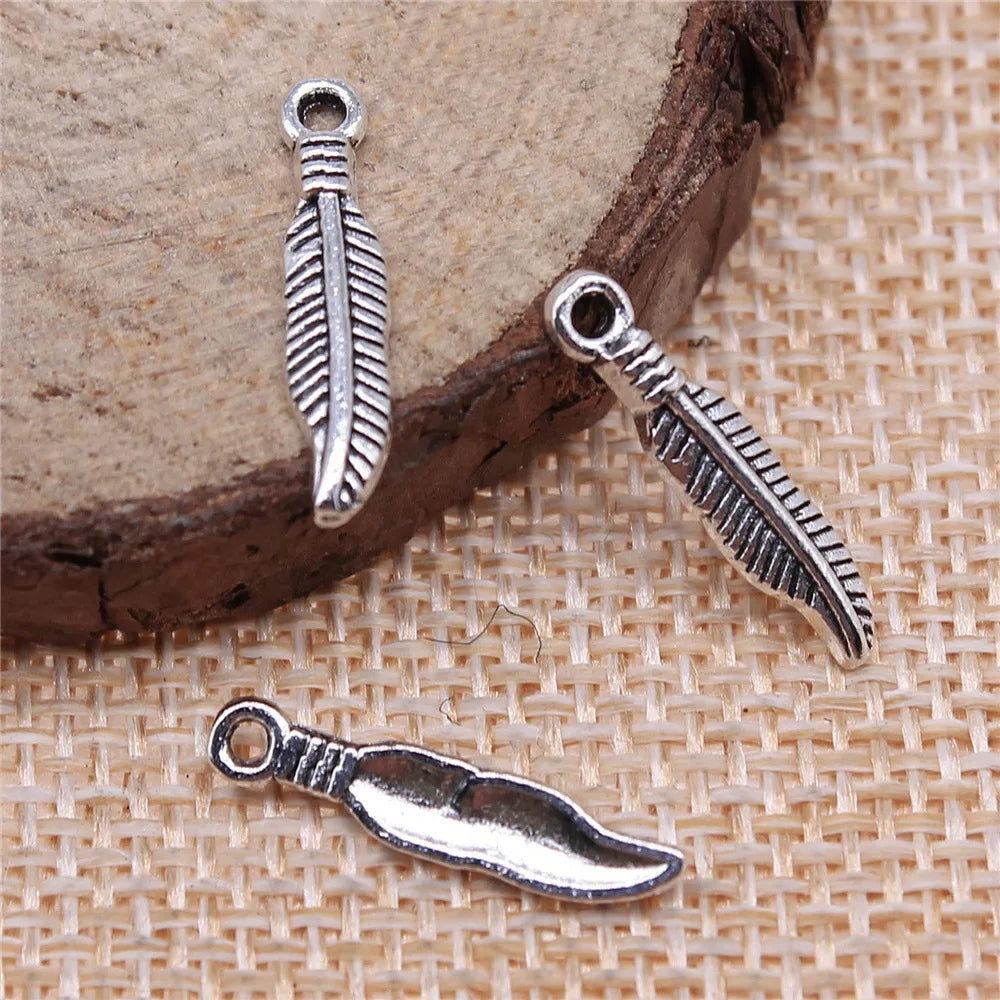 19x4mm 0.4g Antique Silver Zinc Alloy Leaf Charm Pendant for DIY Necklace Bracelet Making