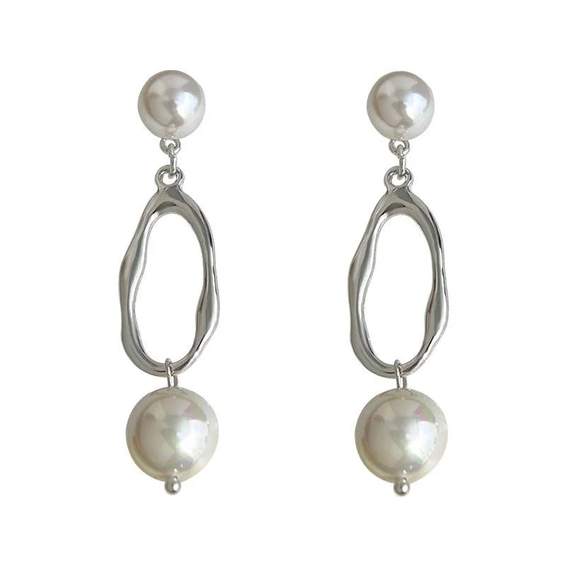Designer Copper Glass Pearl Tassel Geometric Drop Earrings Minimalist Style For Women