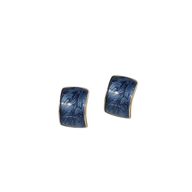 14K Gold Plated Alloy Mysterious Blue Gradient Enamel Geometric Stud Earrings For Women