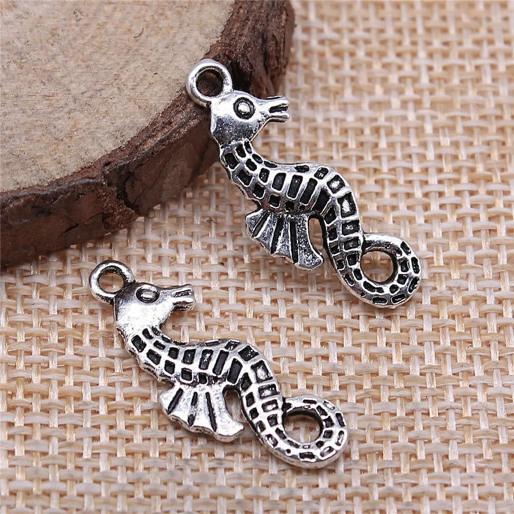 26x10mm 1.3g Antique Silver Zinc Alloy Seahorse Charm Pendant for DIY Ocean Theme Jewelry Making