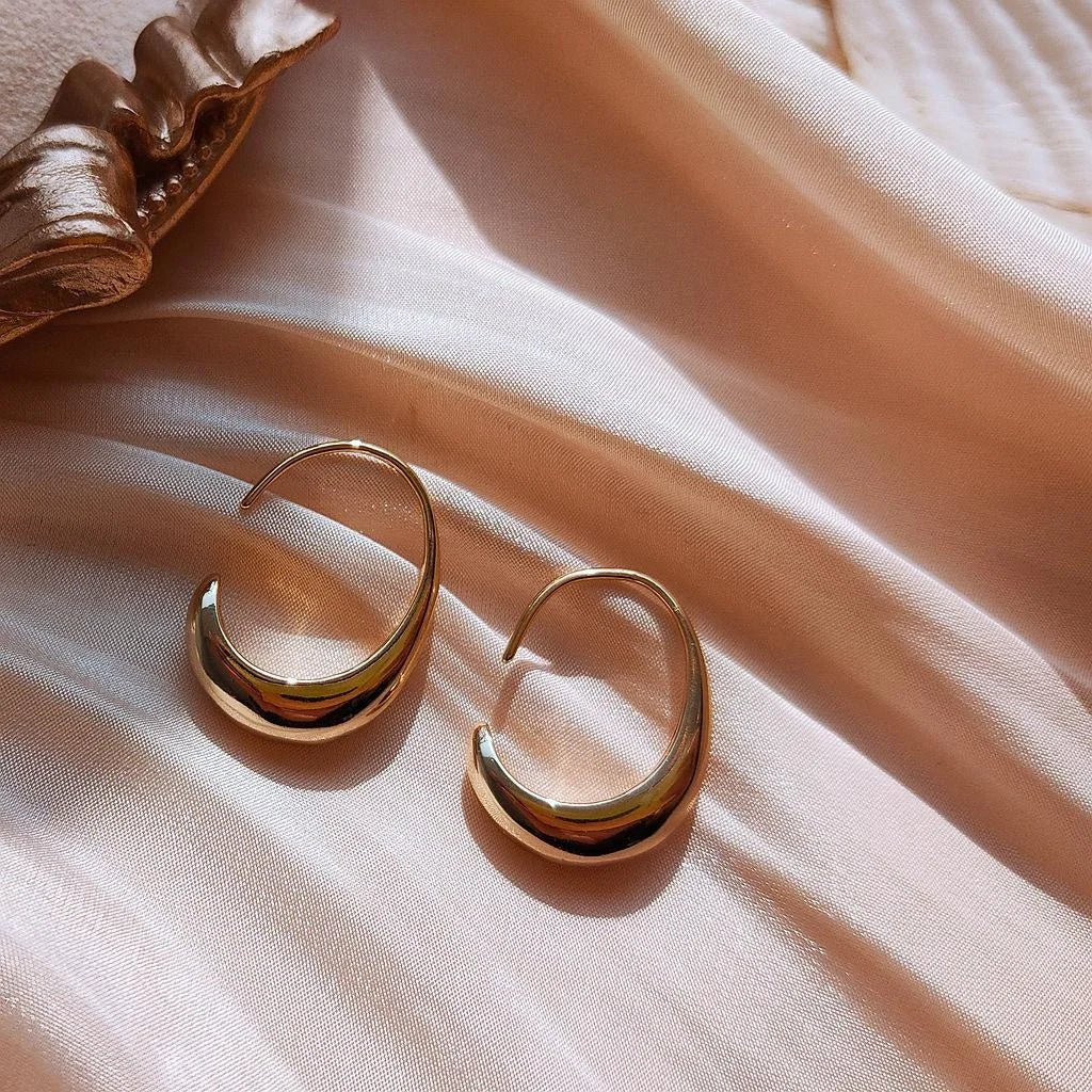 Korean 14K Gold Plated Copper Geometric C Shape Hoop Earrings For Women