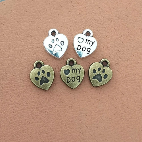 Zinc Alloy Dog Heart Charm Pendant for DIY Necklace Bracelet Jewelry Making — 13×10mm