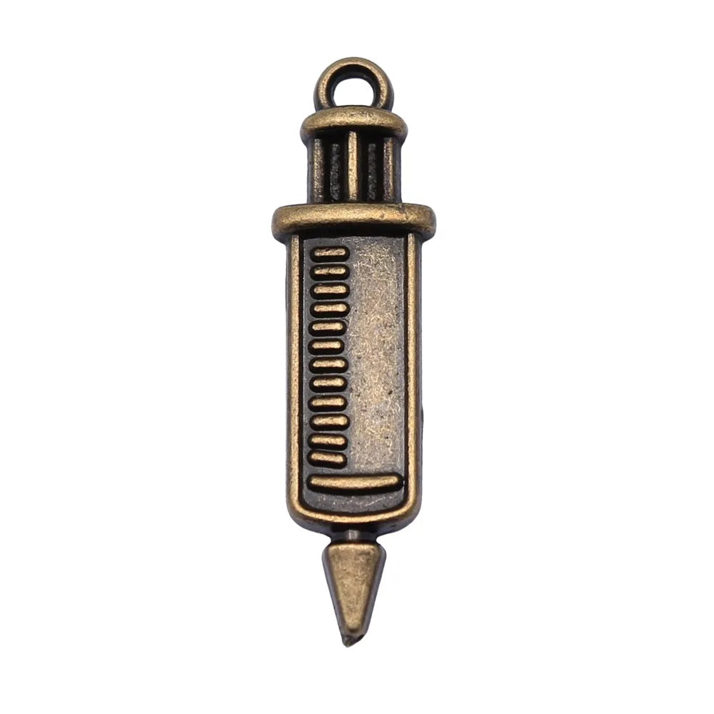30x8mm 1.3g Multicolor Zinc Alloy Syringe Charm Pendant for DIY Medical Theme Jewelry Making