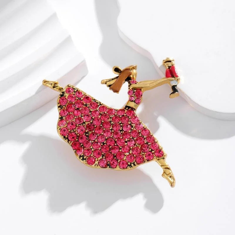 Elegant Rhinestone Enamel Ballet Girl Dancer Brooch, Alloy Lapel Pin Corsage Suit Accessory Gift