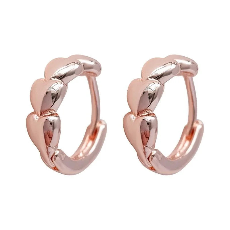 Rose Gold Copper Heart Hoop Earrings Minimalist Small Huggie Hoops For Everyday Office Style
