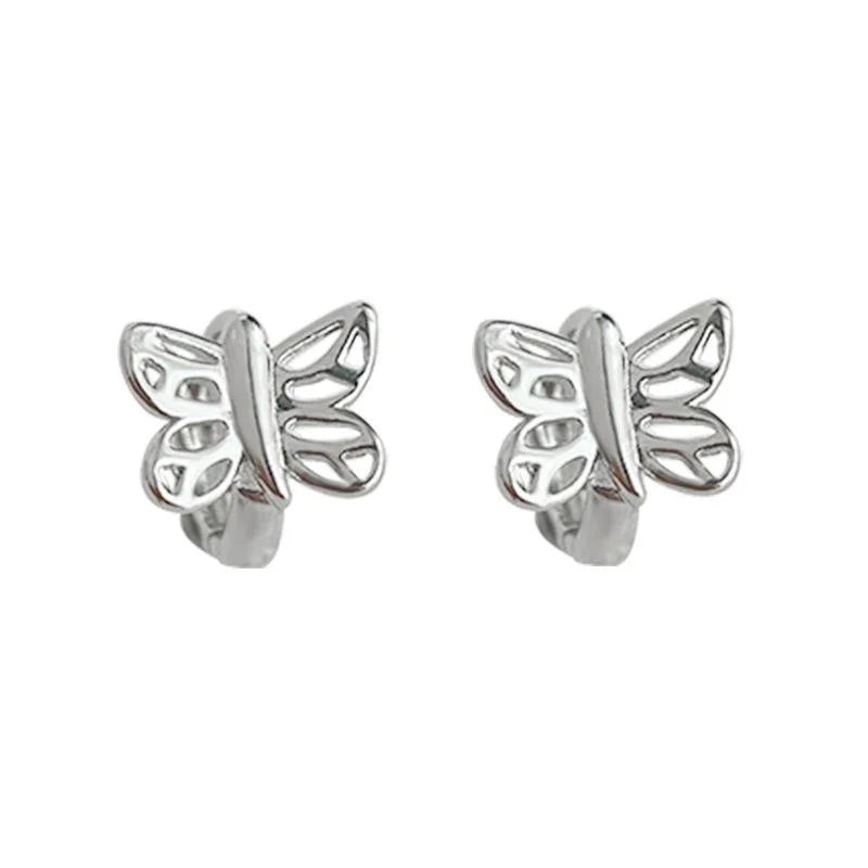 Silver Tone Copper Hollow Butterfly Stud Earrings Minimalist Cool Style Everyday Jewelry
