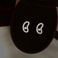 Simple Copper Micro Pave Zircon Pea Stud Earrings With Pearl Hollow Curved Geometric Design