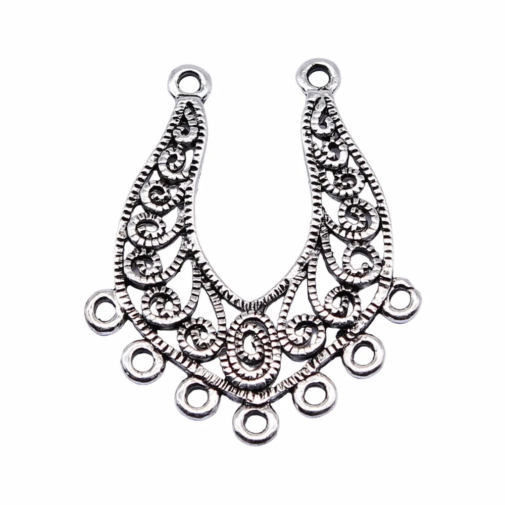 36x30mm 3.5g Antique Silver Zinc Alloy Vintage Hollow Earring Connector Charms for DIY Earrings