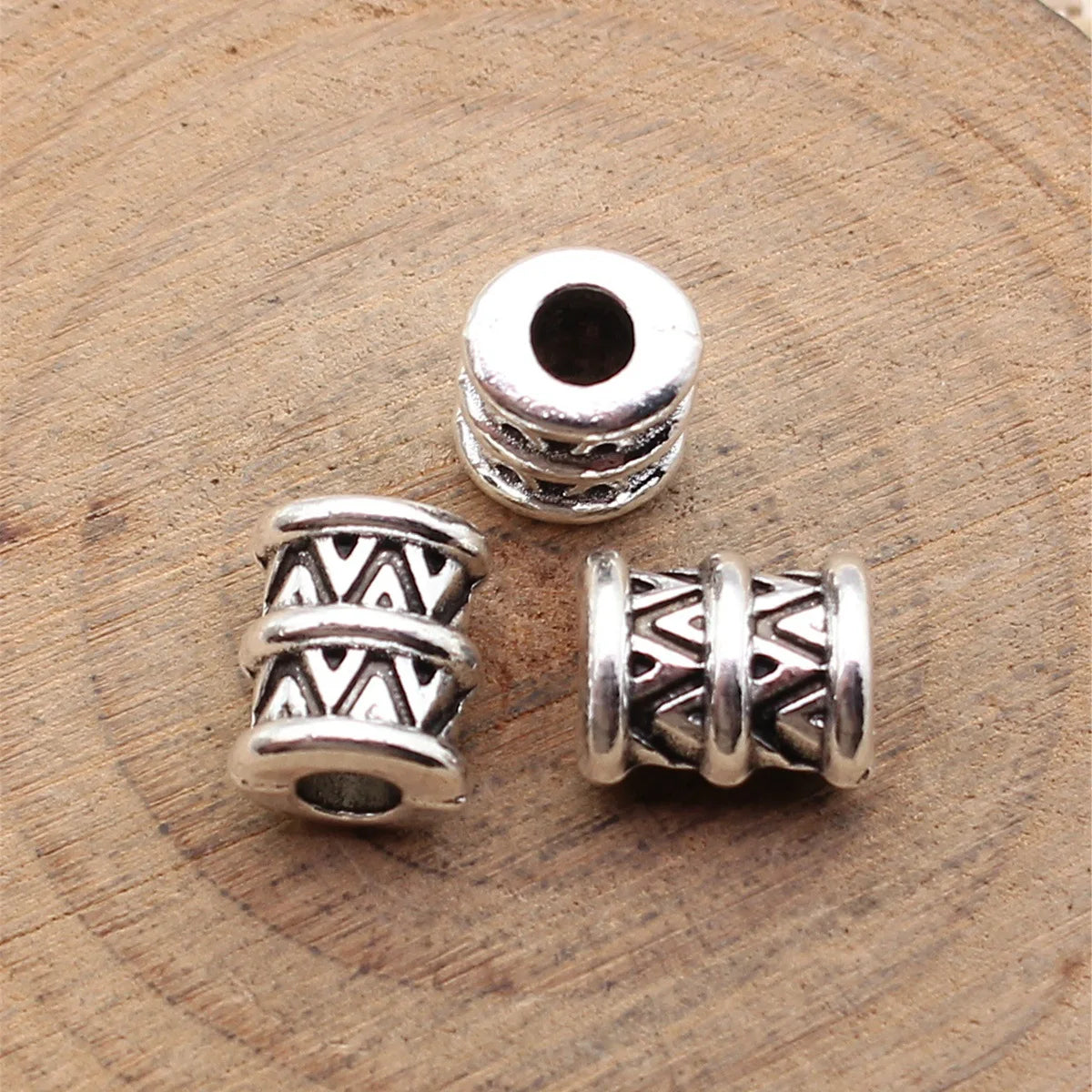 10x8.5x7.4mm 1.8g Antique Silver Zinc Alloy Double Layer Textured Spacer Beads for DIY Bracelet Making