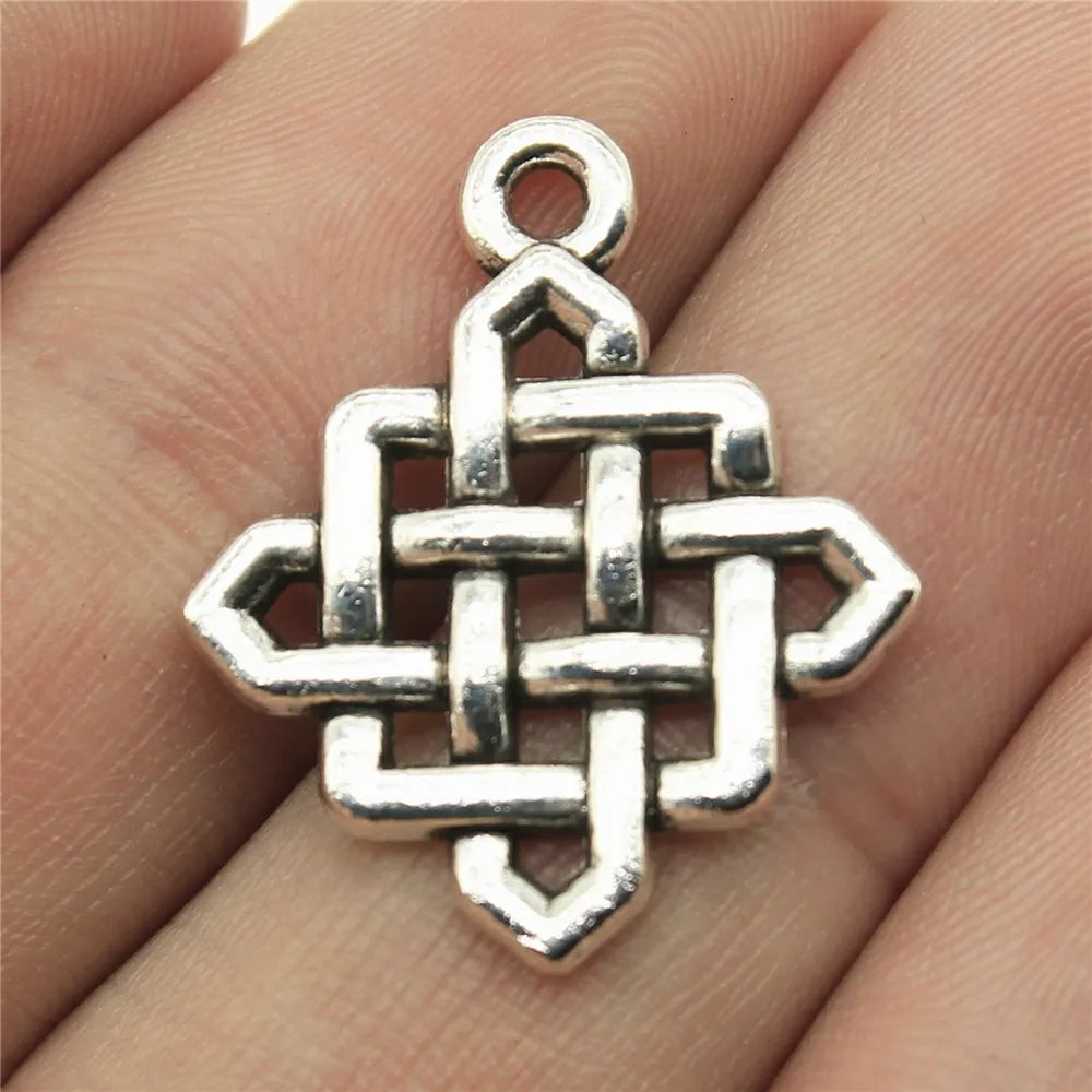 25x21mm 2.2g Antique Silver Zinc Alloy Chinese Knot Charm Pendant for Garment Accessory Jewelry Making