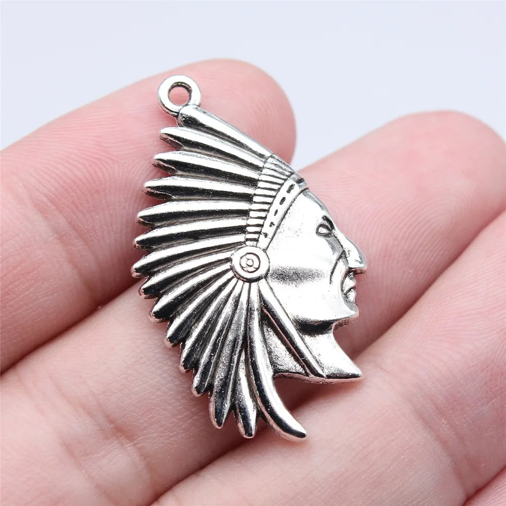 21x37mm 2.7g Antique Silver Tone Zinc Alloy Native American Figure Charm Pendant for DIY Jewelry Making
