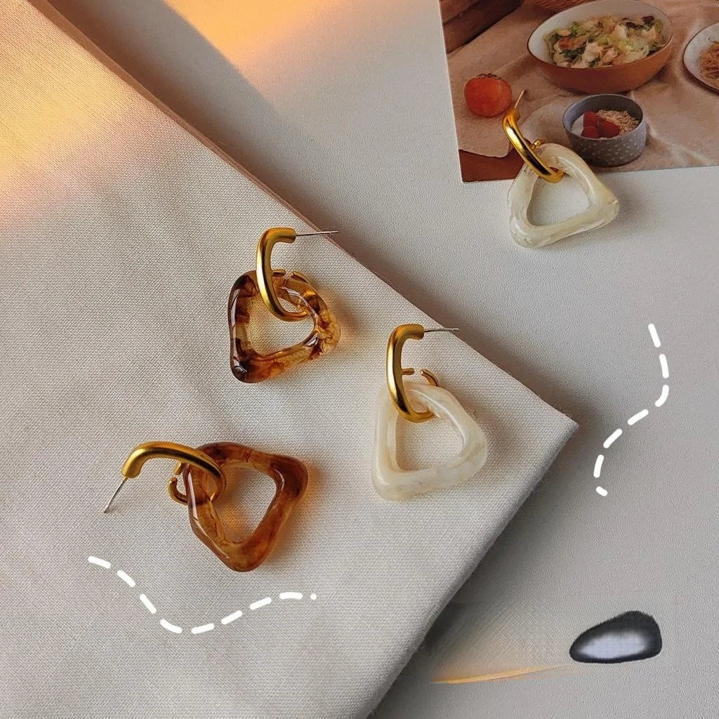 Caramel Matte 14K Gold Plated Hollow Triangle Acrylic Stud Earrings For Women
