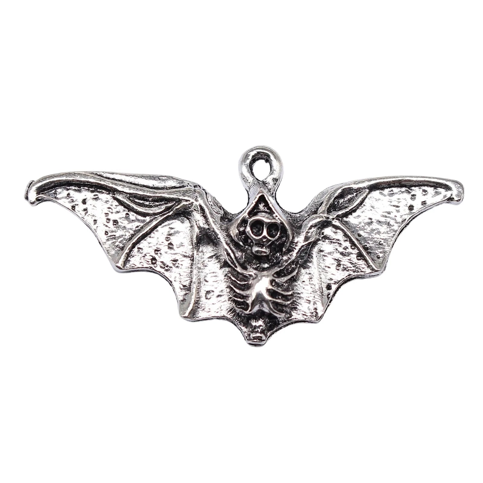 23x50mm 6g Antique Silver Zinc Alloy Halloween Skull Bat Charm Pendant for DIY Jewelry Making