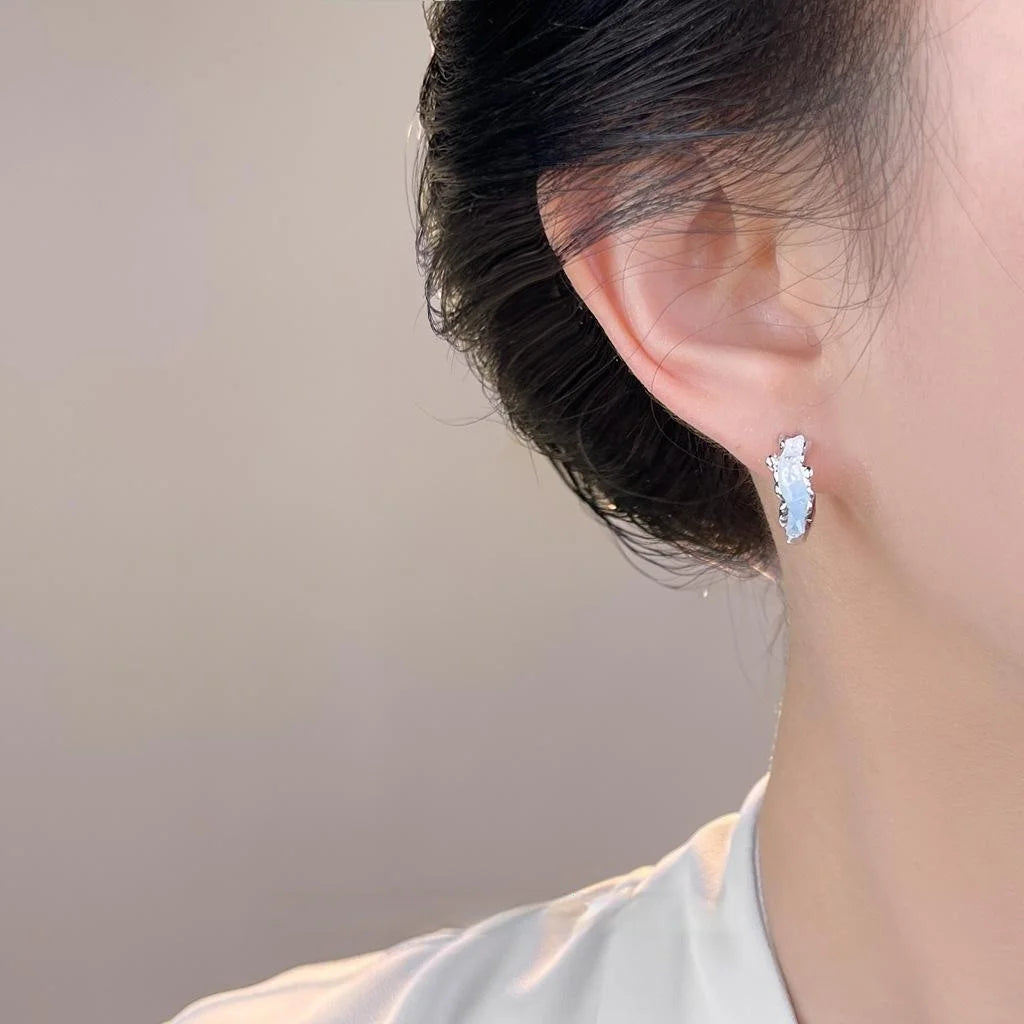 Blue Gradient Glass Crystal Copper Geometric Round Hoop Earrings Light Luxury Trendy Jewelry