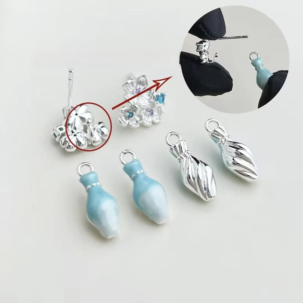 Elegant Gradient Drip Glaze Enamel Vase Flower Drop Earrings Silver Plated Copper Cool Tone