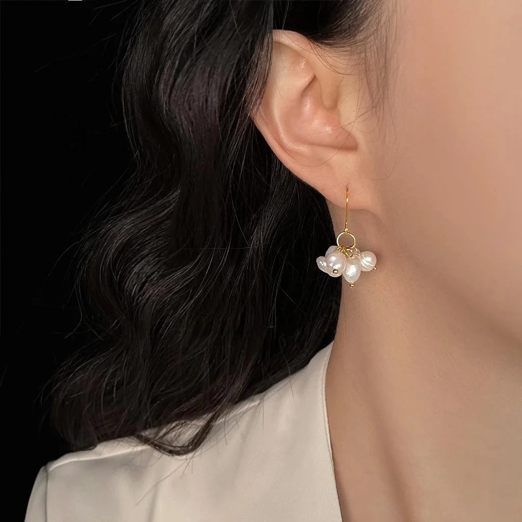 Natural Freshwater Pearl Drop Earrings Handmade Irregular Charm Vintage Style Jewelry