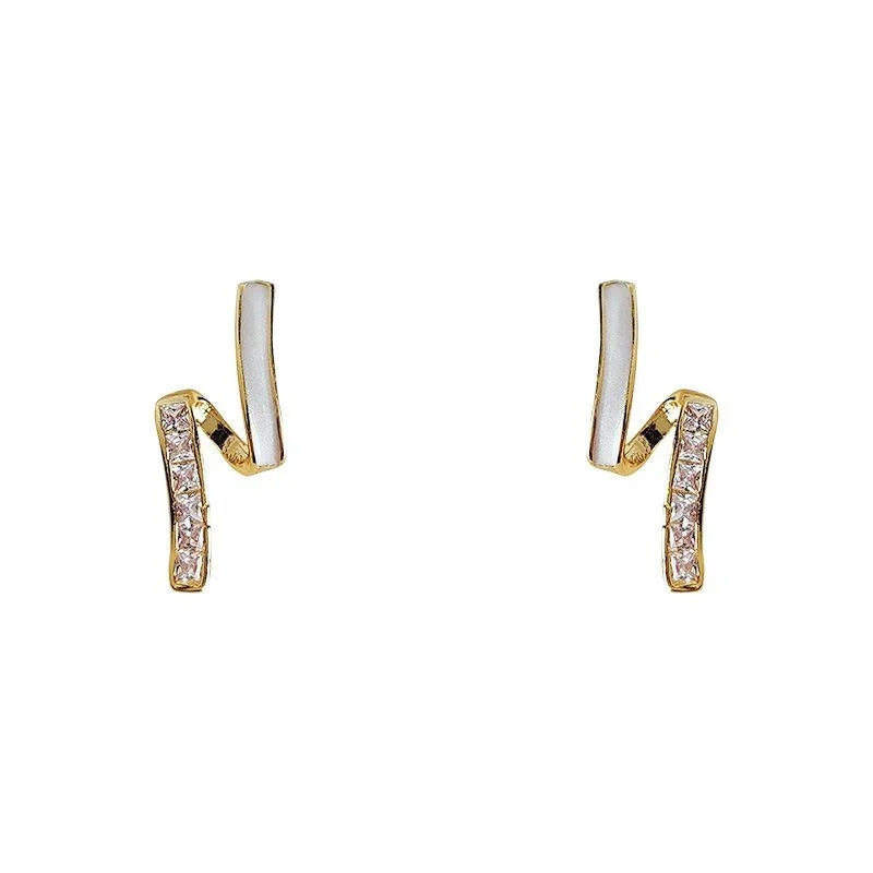 Luxury Micro Pave Zircon Irregular Geometric Enamel Drip Glaze Copper Stud Earrings