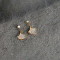 Light Luxury 14K Silver Plated Copper Real Shell Ginkgo Leaf Zircon Micro Pave Drop Earrings