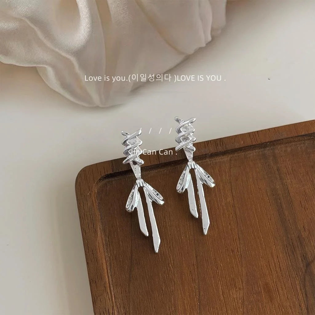 Sweet Ballet Style Bow Knot Stud Earrings Copper Two Way Tie Ribbon Design