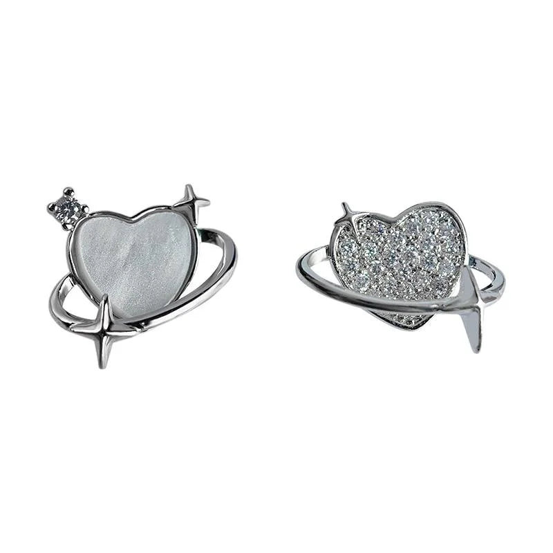 Sweet Cool Asymmetric Heart Planet Micro Pave Zircon Stud Earrings