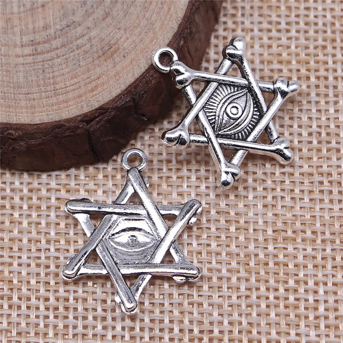 25x20mm 2.1g Antique Silver Zinc Alloy Six Point Star Eye Charm Pendant for DIY Jewelry Making