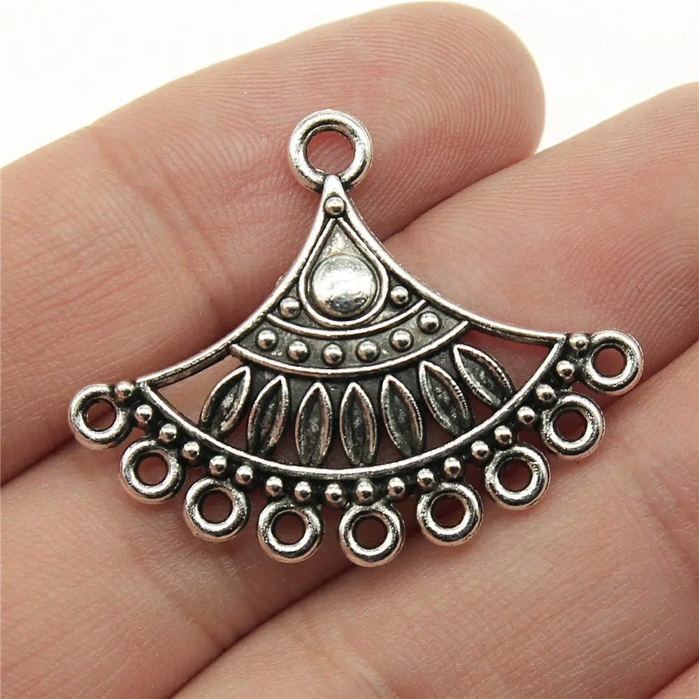 36x29mm 3.4g Antique Silver Zinc Alloy Fan Shape Earring Connector Charms for DIY Earrings