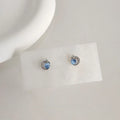 Minimalist Round Glass Cat Eye Stone Micro Pave Zircon Stud Earrings