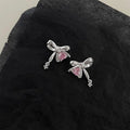 Sweet Cool Micro Pave Zircon Bow Heart Knot Stud Earrings Copper Fashion Jewelry