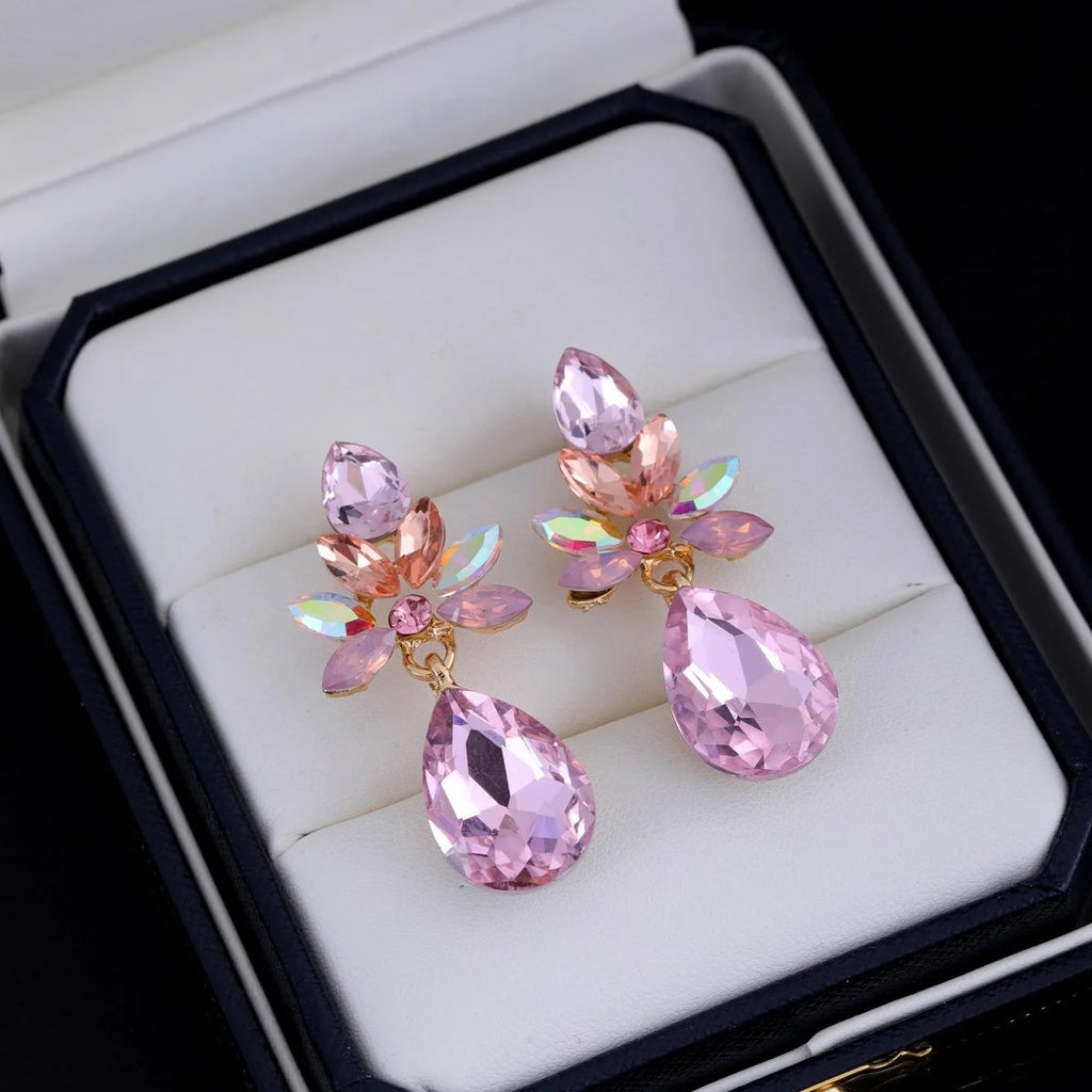Elegant Alloy Rhinestone Geometric Waterdrop Earrings Luxury Crystal Dangle Studs For Wedding Party Gift
