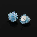 Handmade Blue Beaded Flower Crystal Stud & Clip On No Piercing Elegant Vacation Style Earrings