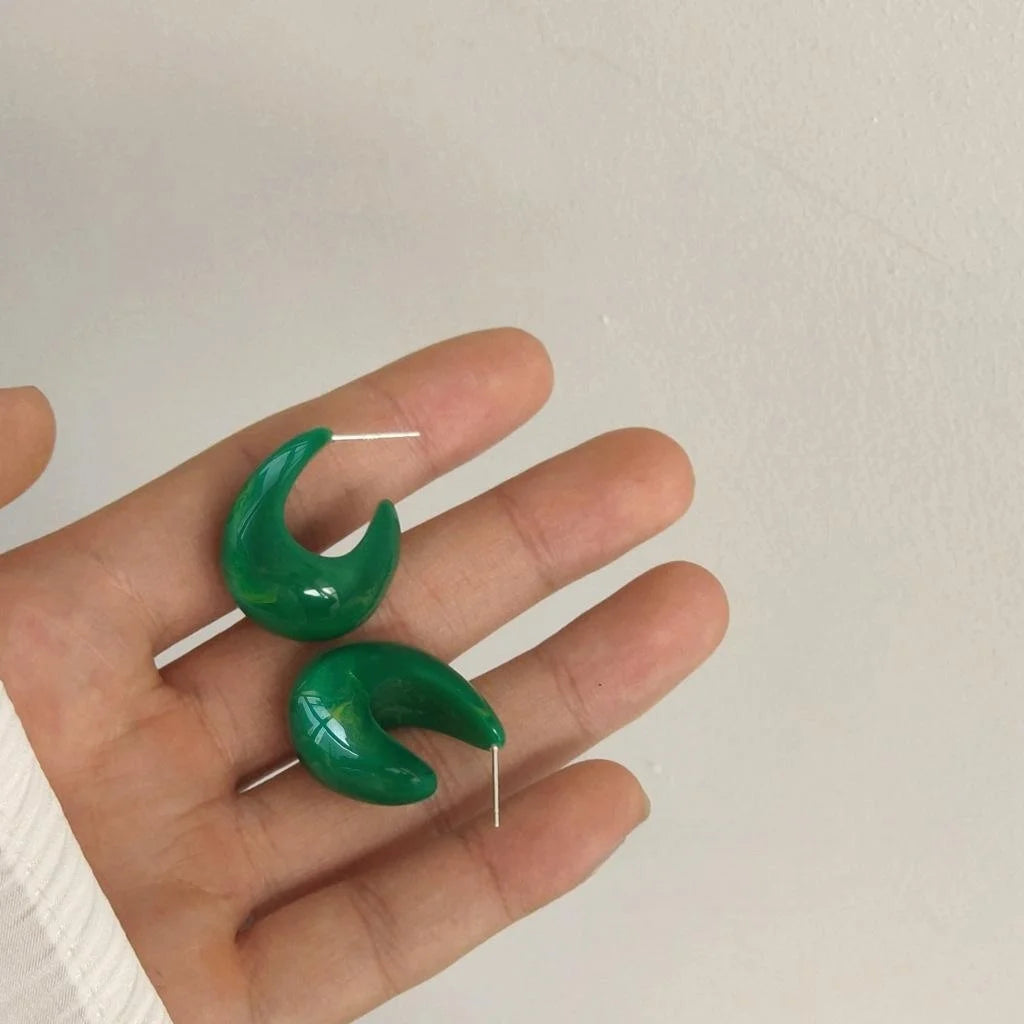 Emerald Green Resin Teardrop Stud Earrings Silver Plated Pin Geometric Summer Jewelry