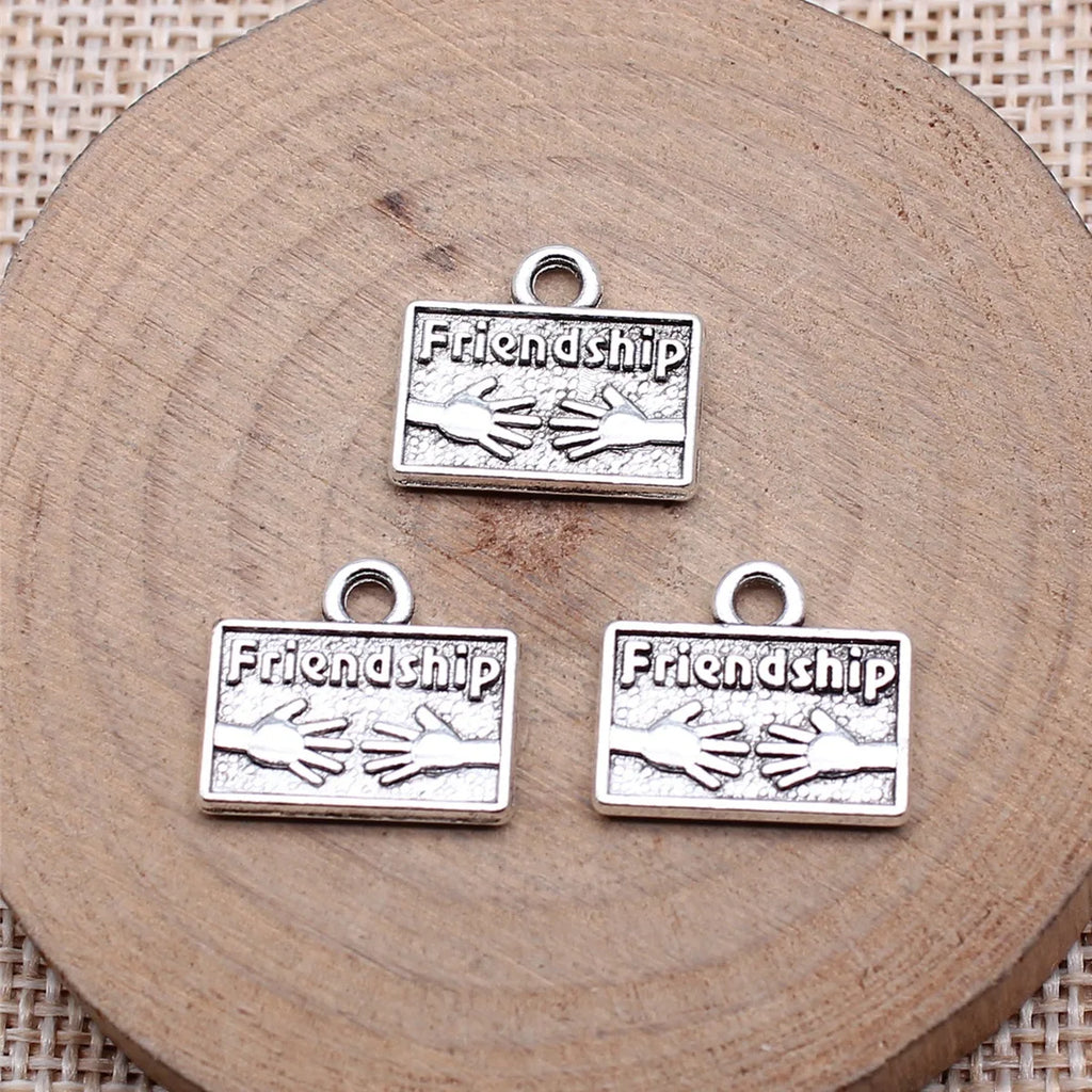 15x14mm 1.5g Zinc Alloy FRIENDSHIP Word Tag Charm Pendant for DIY Necklace Bracelet Jewelry Making
