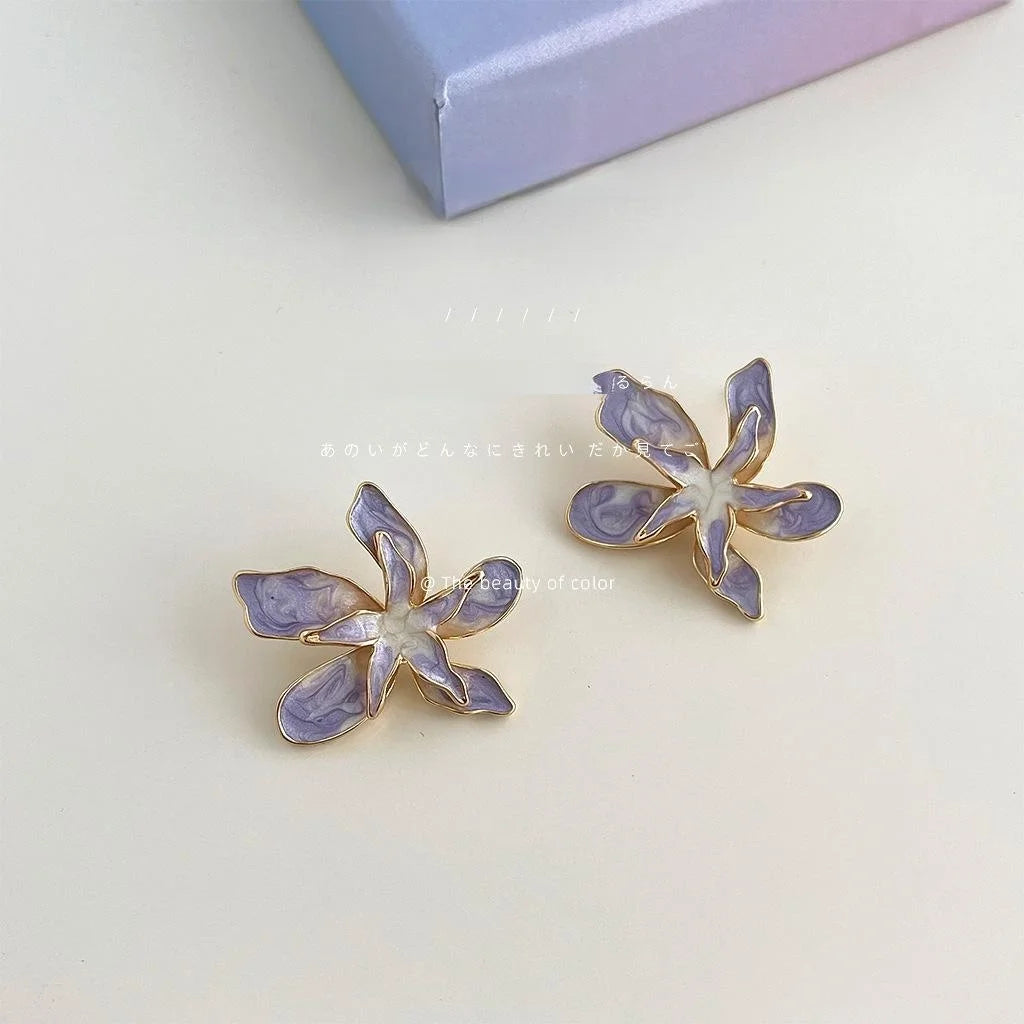 Violet Ombre Double Layer Flower Drop Earrings Copper Pastoral Sweet Floral Statement Jewelry