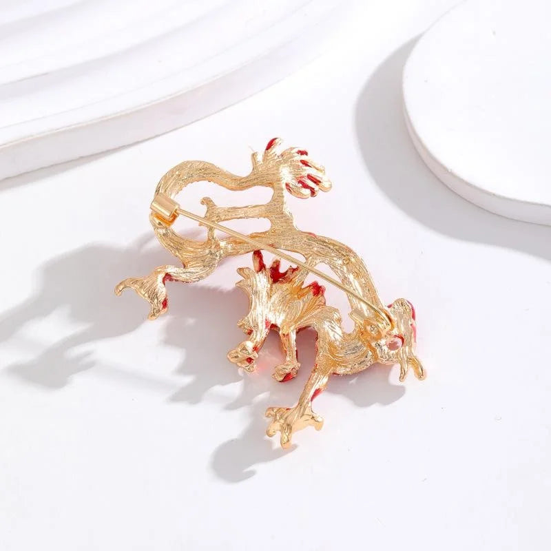 Elegant Gold Alloy Enamel Dragon Brooch, Zodiac Dragon Lapel Pin For Coat Suit Accessory Gift