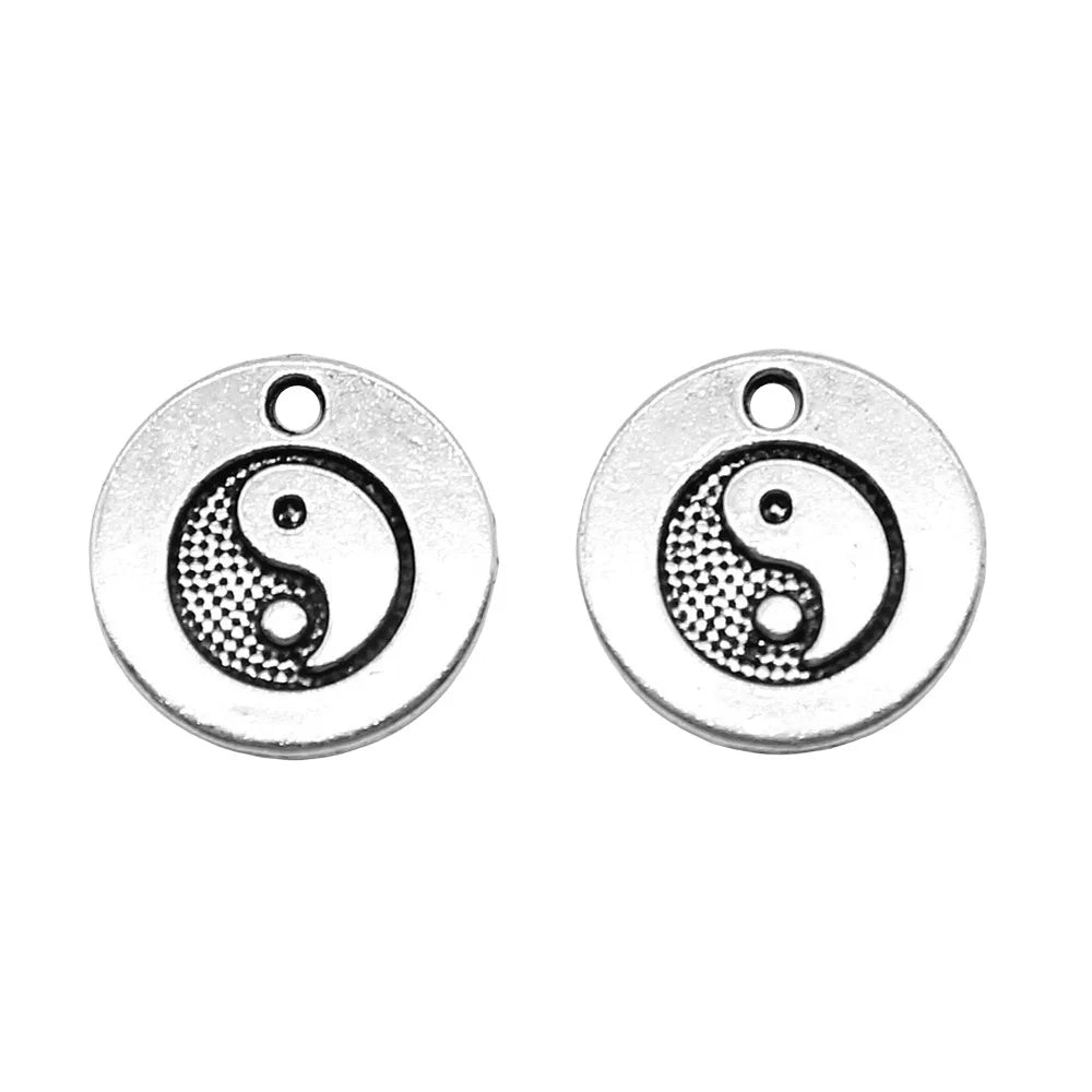 15x15mm 1.6g Antique Silver Zinc Alloy Tai Chi Double Sided Charm Pendant for DIY Bracelet Necklace Making