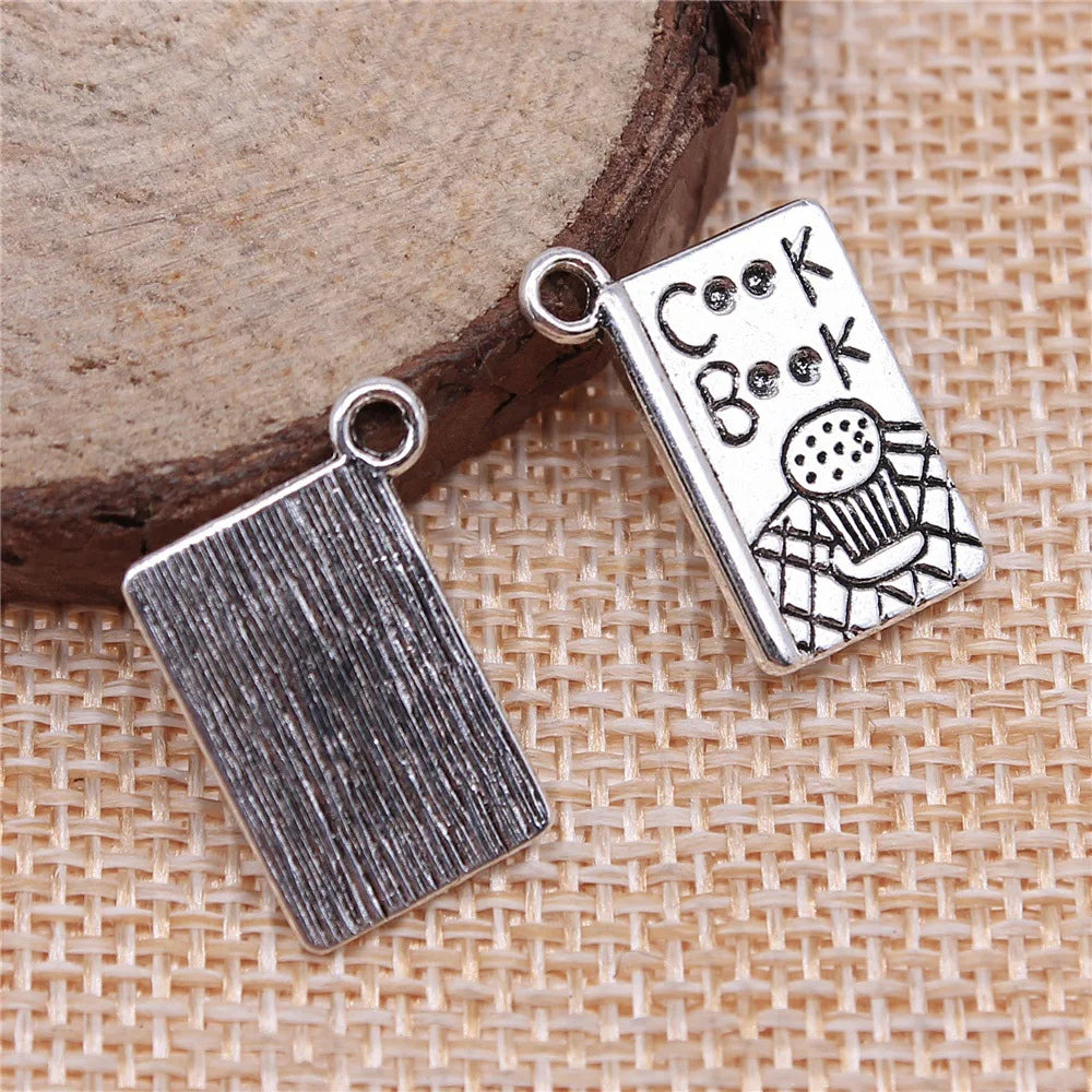 17x11mm 1.6g Antique Silver Zinc Alloy Cookbook Charm Pendant for Cooking Theme Jewelry Making