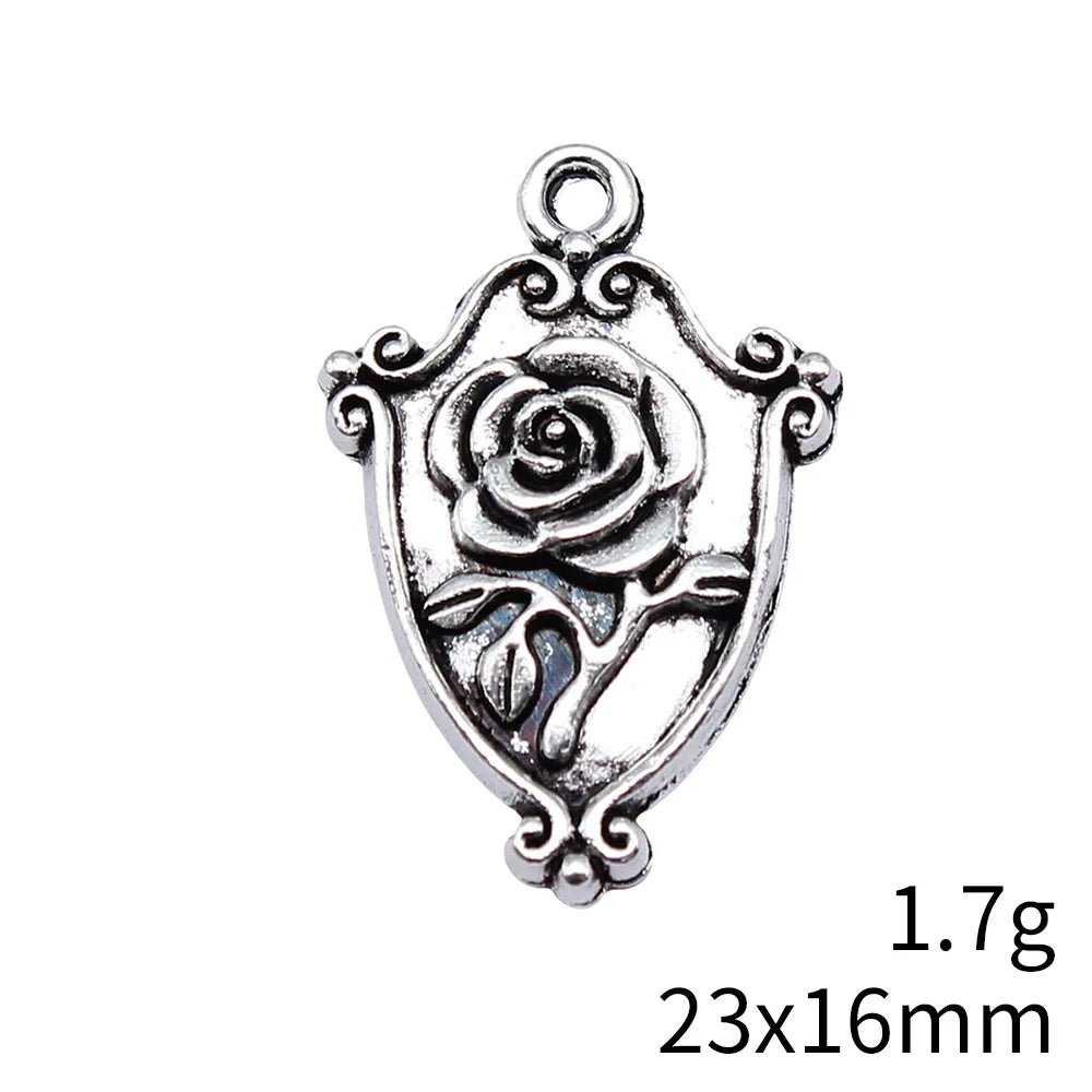 23x16mm 1.7g Antique Silver Zinc Alloy Gothic Rose Flower Charm Pendant for DIY Jewelry Making