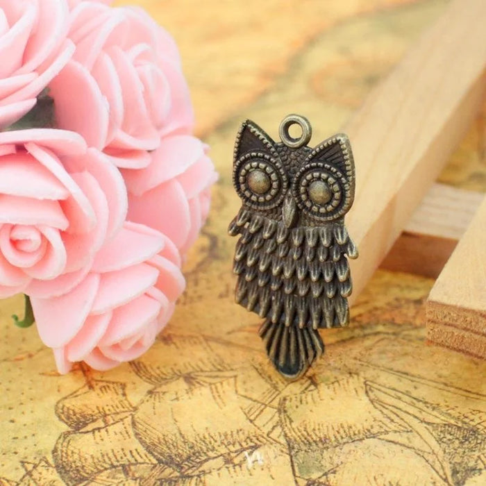 Antique Silver Zinc Alloy Owl Charm Pendant for DIY Necklace Bracelet Jewelry Making — 37×18mm