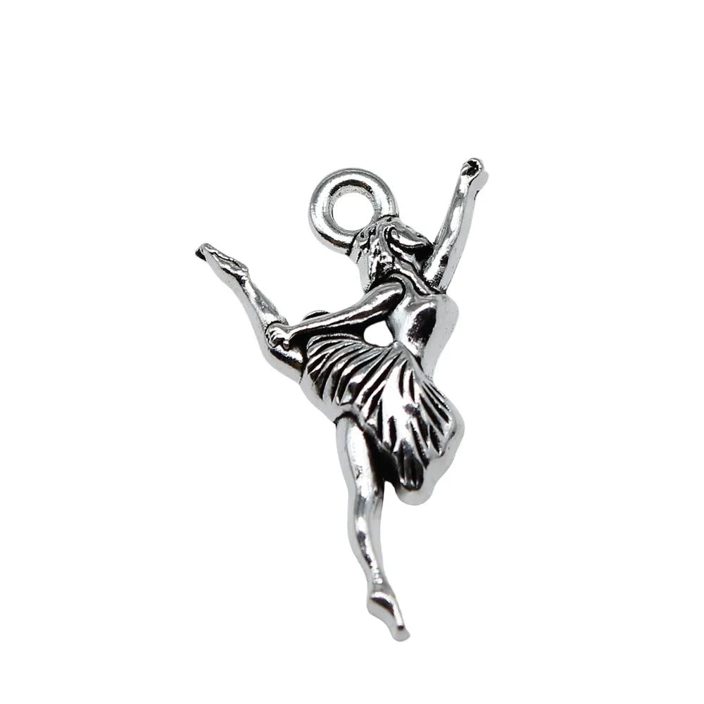 24x14mm 1.14g Antique Silver Zinc Alloy Ballet Dancer Charm Pendant for DIY Dance Jewelry Making