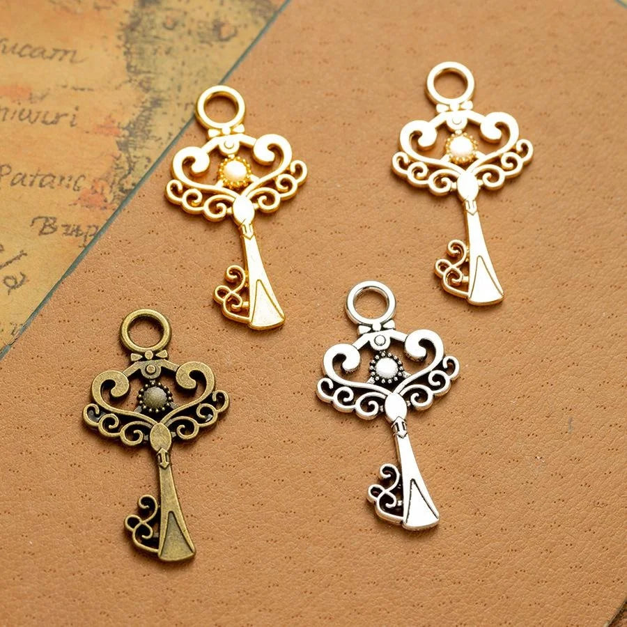 32x18MM Zinc Alloy Heart Key Charm Pendant for DIY Necklace Bracelet Jewelry Making