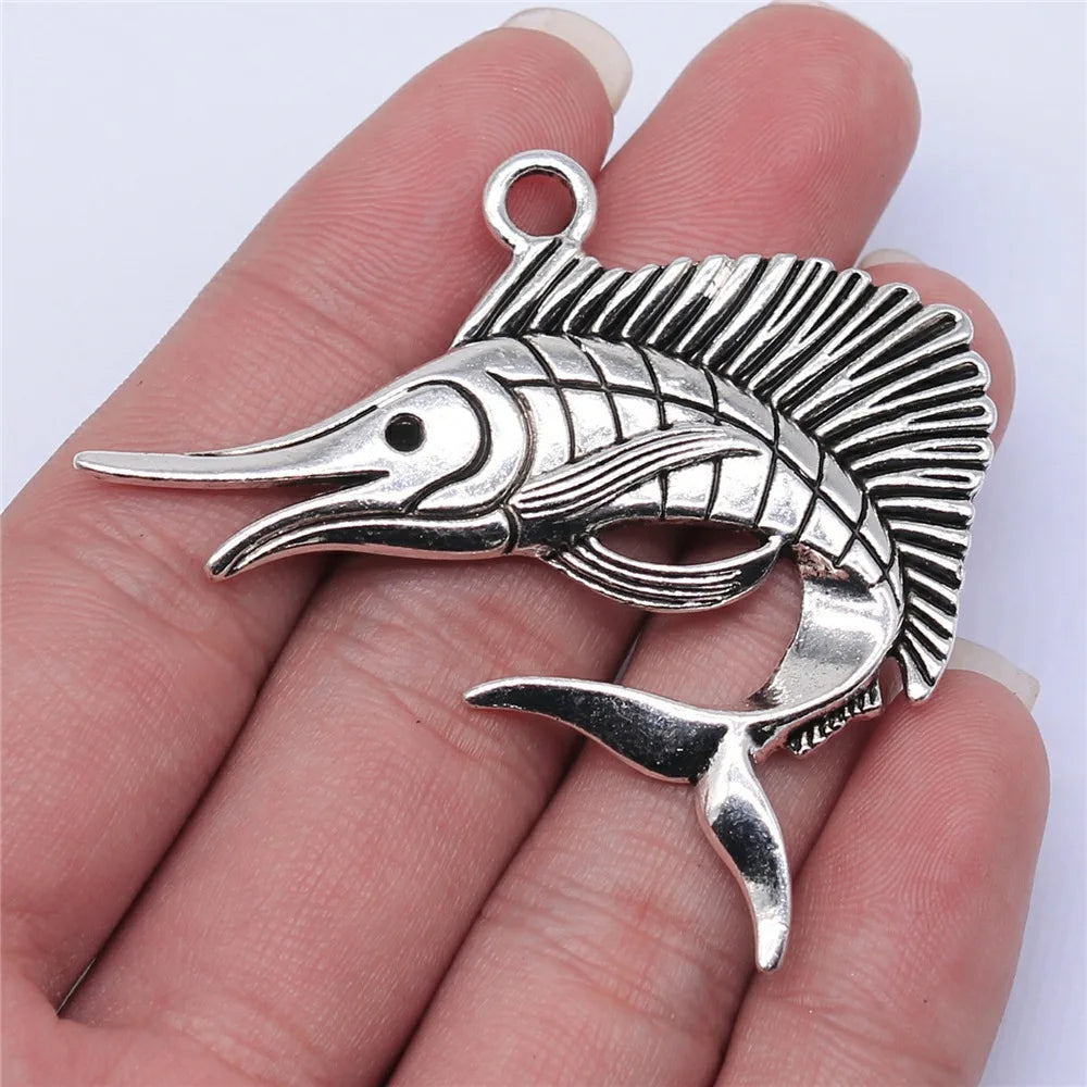 55x40mm 8.9g Antique Silver Zinc Alloy Swordfish Fish Charm Pendant for DIY Necklace Bracelet Jewelry Making