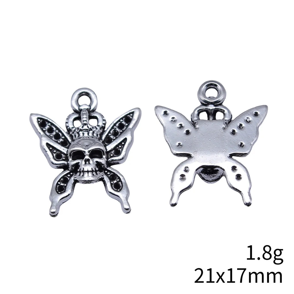 21x17mm 1.8g Antique Silver Zinc Alloy Skull Butterfly Charm Pendant for DIY Necklace Making