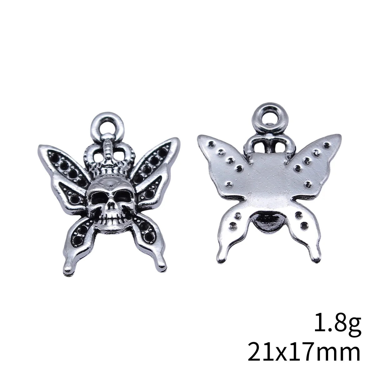21x17mm 1.8g Antique Silver Zinc Alloy Skull Butterfly Charm Pendant for DIY Necklace Making