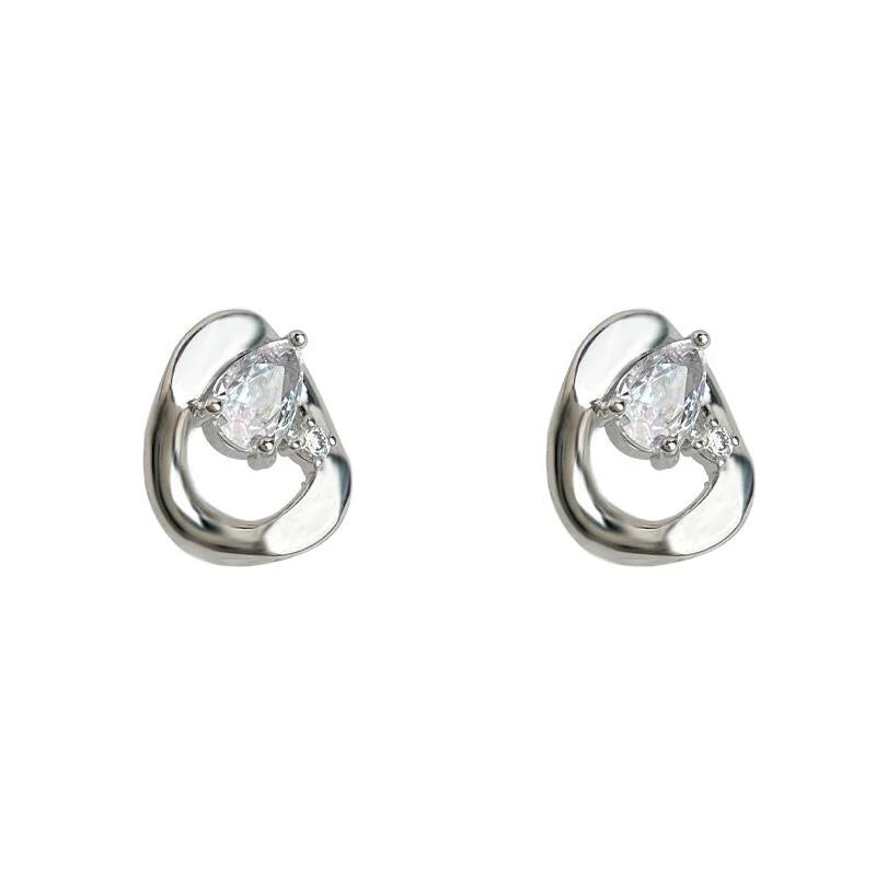 Minimalist Irregular Geometric Teardrop Zircon Copper Stud Earrings