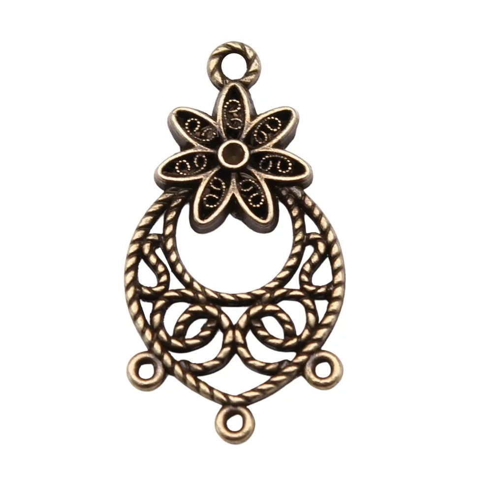 29x15mm 1.6g Vintage Zinc Alloy Flower Waterdrop Teardrop Earring Connector Charms for DIY Earrings Making