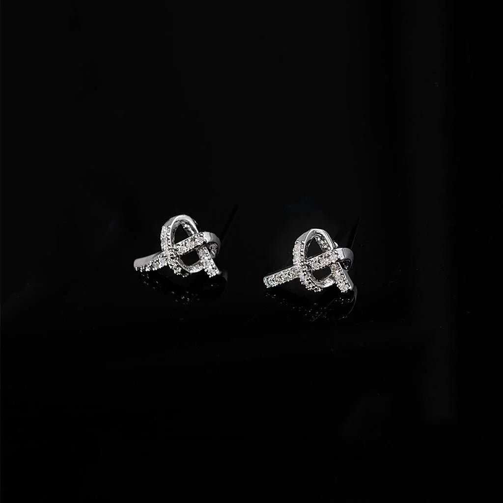 Copper Micro Pave Zircon Silver Plated Rope Knot Stud Earrings Irregular Geometric Chic Jewelry