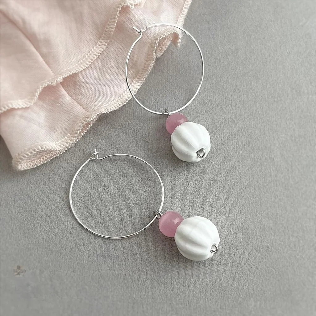 Handmade Designer Ceramic White Lotus Drop Earrings New Chinese Sweet Geometric Round Jewelry