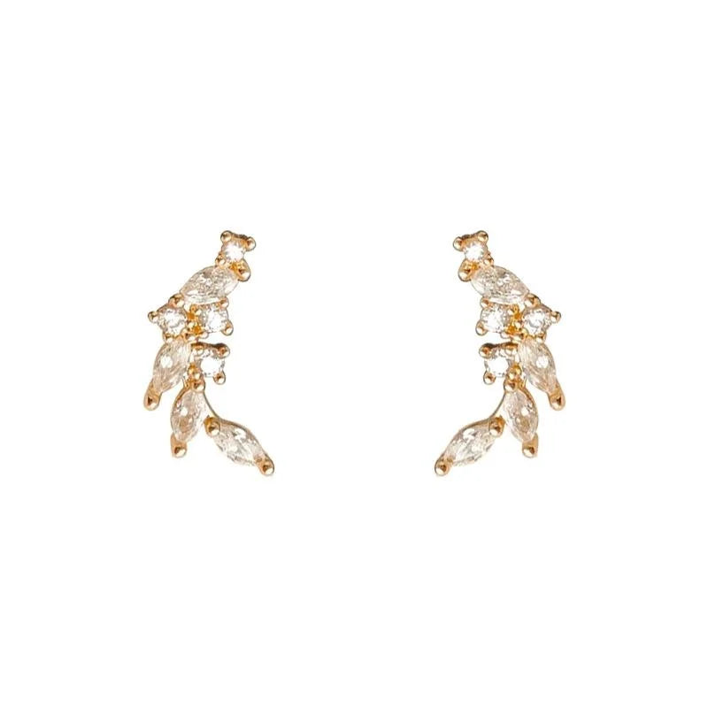 Mini 14K Gold Plated Copper Wheat Zircon Stud Earrings Cute Fresh Geometric Jewelry