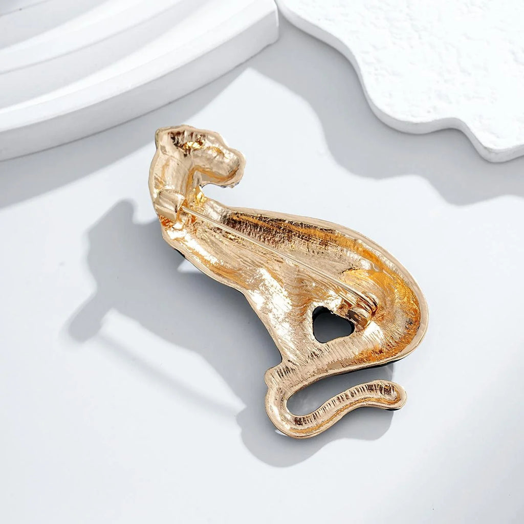Luxury Black Panther Enamel Brooch With Rhinestone Collar, Elegant Animal Lapel Pin Suit Accessory