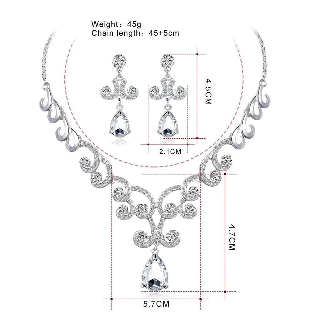 Elegant Bridal Crystal Rhinestone Alloy Necklace And Earrings Jewelry Set, Luxury Wedding Party Banquet Gift Jewelry